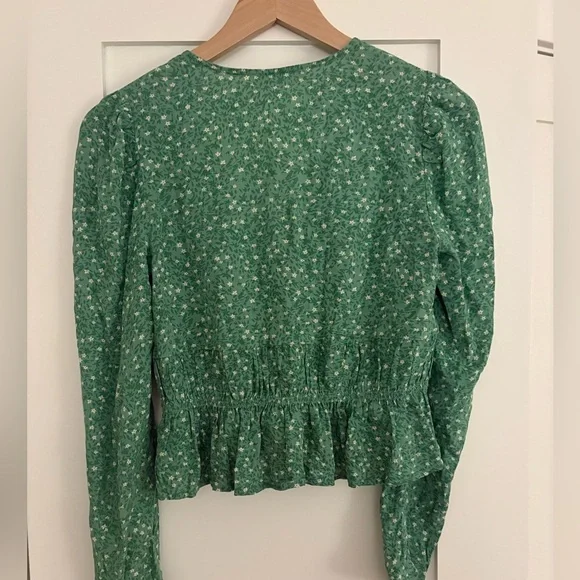 Oak + Fort | green floral front tie crop blouse 100% viscose size small - Picture 6 of 10